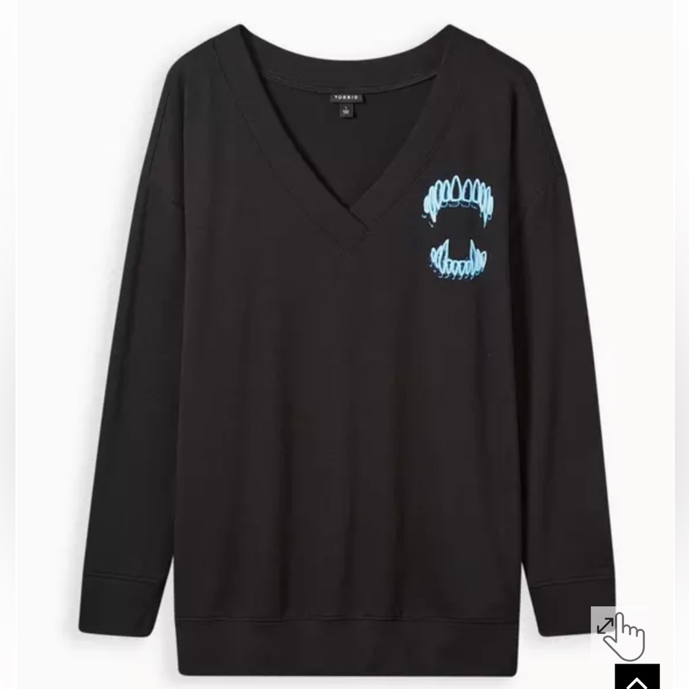 Torrid Glow In The Dark Sweatshirt - Lightweight French Terry Bite Black size 5